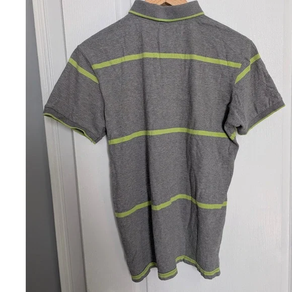 Aeropostale Mens S Polo Shirt Gray Lime Green Striped Short Sleeve A87 Cotton - Picture 4 of 7